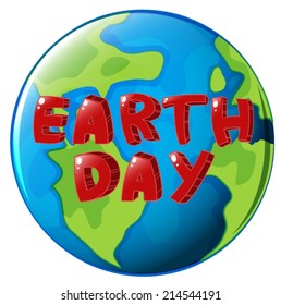 Illustration of a globe with Earth day label on a white background