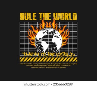 illustration globe engulfed in flames, street art style, for streetwear and urban style t-shirts design, hoodies, etc