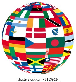 illustration of a globe filled with different flags