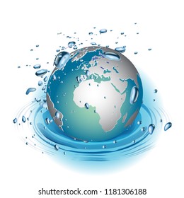 illustration of globe inside water drop on abstract background
