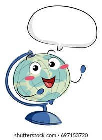 Illustration of a Globe Mascot Talking with a Blank Speech Bubble