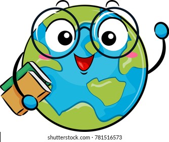 Illustration of a Globe Mascot Waving Its Hand and Carrying Books. Global Student.