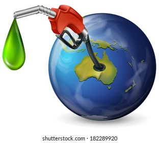 Illustration of a globe with a petrol pump on a white background svg