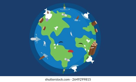 Illustration of a globe with the planet earth surrounded by other items