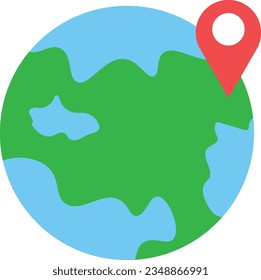 Illustration of a globe with a red geolocation pin on a white background