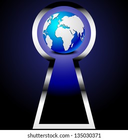 Illustration of a globe seen through a key hole