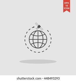 Illustration of globe symbol and satellites. EPS