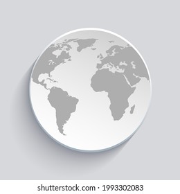 illustration of globe with world map and shadow on gray background