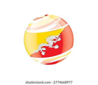 Illustration of globe wrapped in Bhutanese flag patterns with subtle shadowing