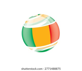 Illustration of globe wrapped in Malian flag patterns with subtle shadowing