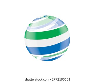 Illustration of globe wrapped in Sierra Leonean flag patterns with subtle shadowing