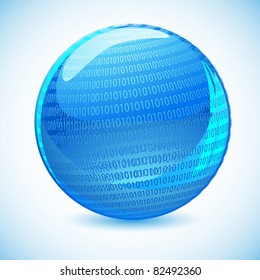 illustration of glossy binary globe on abstract background
