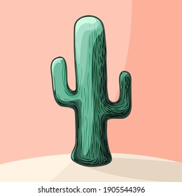 Illustration of a glossy cactus with texture on a pastel pink background