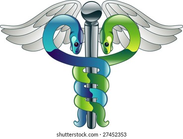 Illustration of a glossy metallic Caduceus doctor's medical symbol