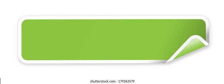 the illustration of glossy rectangle template with fold corner/  the blank green web banner / the folded sticker