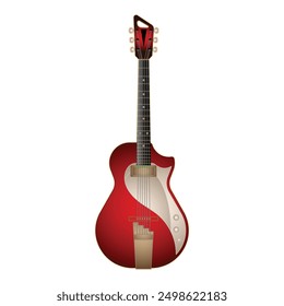 Illustration of a glossy red electric guitar isolated on white, with detailed design