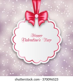 Illustration Glowing Background with Congratulation Paper Card for Happy Valentine Day - Vector