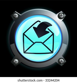 Illustration of a glowing blue arrow going in an envelope button