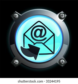 Illustration of a glowing blue arrow and at symbol envelope button