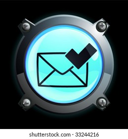 Illustration of a glowing blue check envelope button