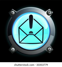 Illustration of a glowing blue exclamation envelope button