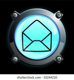 Illustration of a Glowing Blue Open Envelope Button