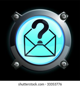 Illustration of a glowing blue question envelope button