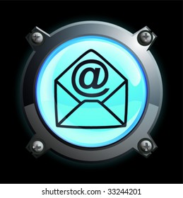 Illustration of a glowing blue at symbol and envelope button