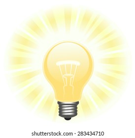 Illustration of the glowing light bulb on white background