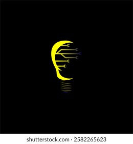 illustration of a glowing light bulb with technology that makes it light up