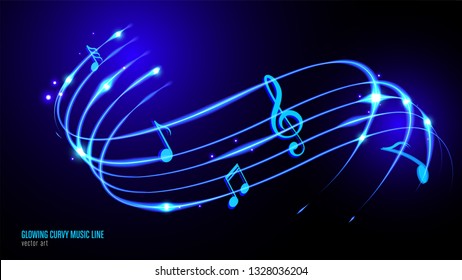Illustration of glowing music keynotes with lines in vector. It is suitable for being used as a component for music related theme such as: background, template, etc