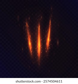 Illustration of a glowing trail of fire lines with sparks. The effect of welded metal, a circular saw. Bright glowing trail of a comet. Vector
