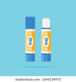 Illustration of Glue sticks with open and closed caps. School and office supplies collection