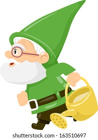 Illustration of a Gnome Carrying a Watering Can