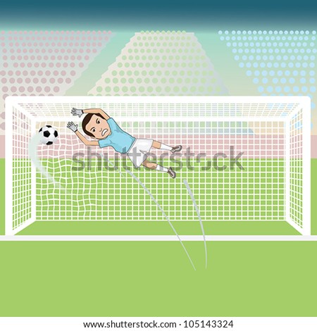illustration of a goal keeper failed saving the soccer ball, thus giving  a goal score for the opponent.