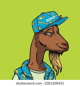 illustration of a goat character wearing a jacket and a hat patterned with fire. for the design of t-shirts, posters and stickers