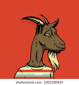 illustration of a goat character wearing a rainbow patterned shirt. for t-shirt designs, posters and stickers