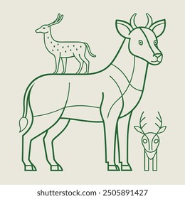 illustration of a goat with deer isolated on white, silhouette animal outline.