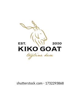 illustration of goat line with long horns and thick fur for logo premium vector