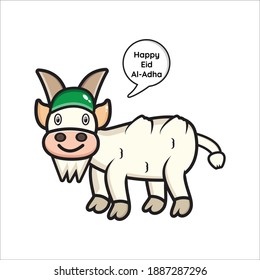 illustration of goat mascot on Eid al-Adha, mascot goat congratulating Eid al-Adha vector design eps 10