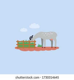 illustration of a goat that eats grass.
Colorful flat vector drawing.
