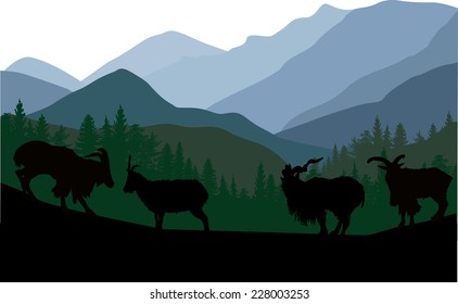 ilustración con cabras en el bosque