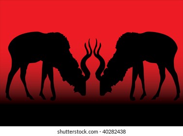 ilustración con cabras al atardecer