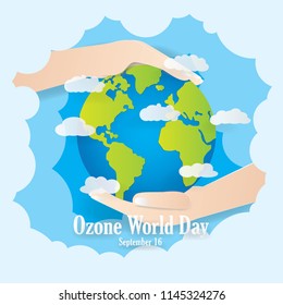 Illustration of Gobal warming.The Ozone help to protection against heat and sun rays.Everyone's hand can save the world from the greenhouse effect.Ozen world day.