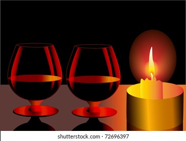 illustration goblets with cognac and candle
