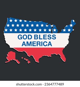 Illustration God Bless America. Flag and map of America. Symbolism of the country. 