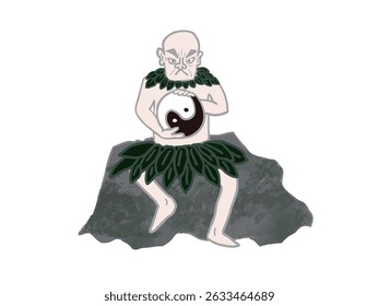 Illustration of a god holding the Tai Chi diagram, a character from ancient Chinese mythology