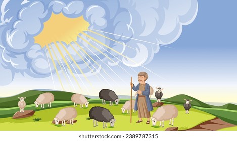 Ilustración de Dios enviando un mensaje a Noé en una historia religiosa