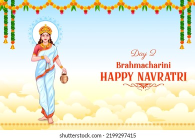 Illustration Of Goddess Brahmacharini Devi For The Second Navadurga Of Navratri Festival