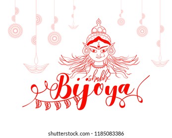 Illustration Of Goddess Durga Banner or Poster For Shubh Bijoya Festival.